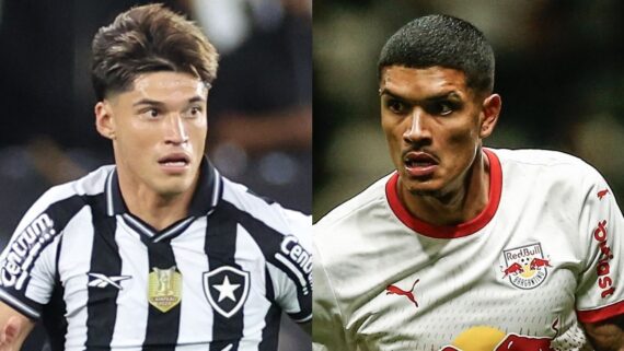 Joaquin Correa, do Botafogo, e Lucas Barbosa, do Bragantino (foto: Vitor Silva/Botafogo e Ari Ferreira/Red Bull Bragantino)