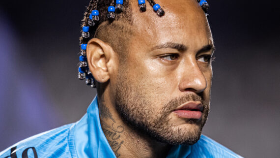 Neymar, atacante do Santos, na vitória sobre o Juventude (foto: Raul Baretta/ Santos)