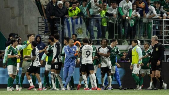 Discussão durante Palmeiras x Corinthians (foto: Adriano Vizoni/Folhapress)