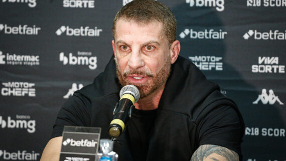 Presidente do Vasco, Pedrinho, em entrevista coletiva (foto: Matheus Lima/Vasco)