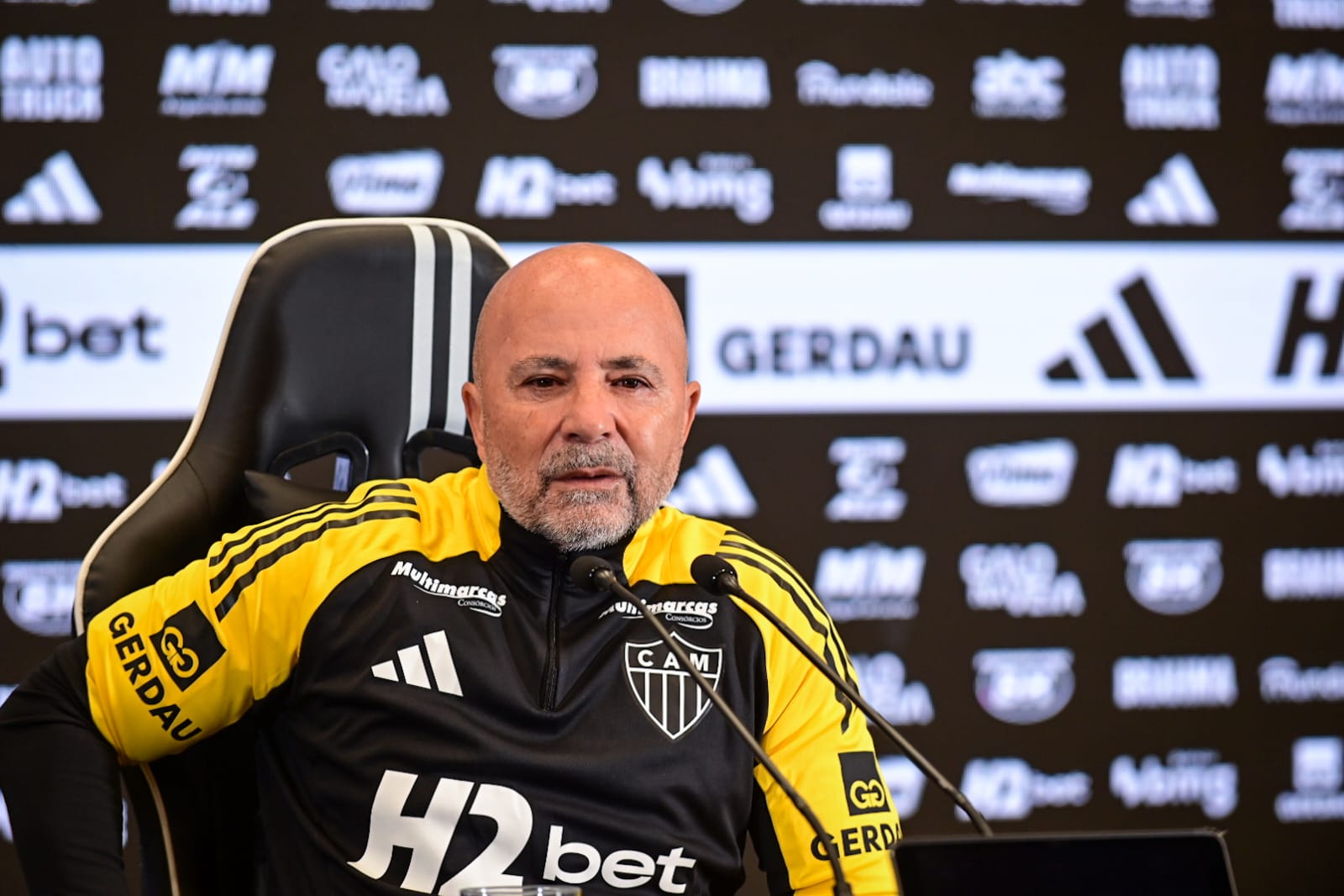 Jorge Sampaoli durante apresentação como técnico do Atlético na Arena MRV (6/9) - (foto: Leandro Couri/EM/D.A Press)