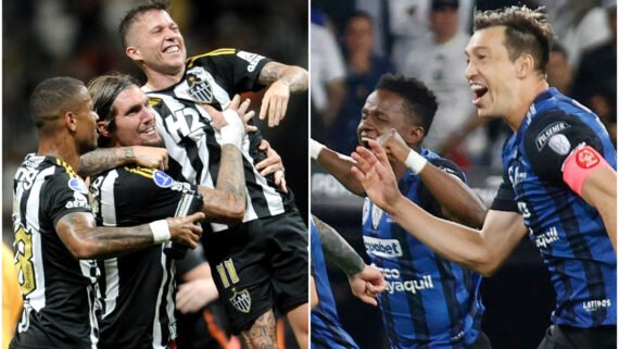 Atlético e Independiente del Valle medirão forças nas semifinais da Copa Sul-Americana (foto: Montagem com imagens de Alexandre Guzanshe/EM/D.A. Press e John Bonilla/AFP)