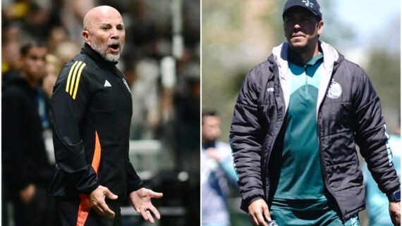 Jorge Sampaoli, técnico do Atlético, e Thiago Carpini, técnico do Juventude (foto: Montagem com imagens de Leandro Couri/EM/D.A. Press e Fernando Alves/Juventude)