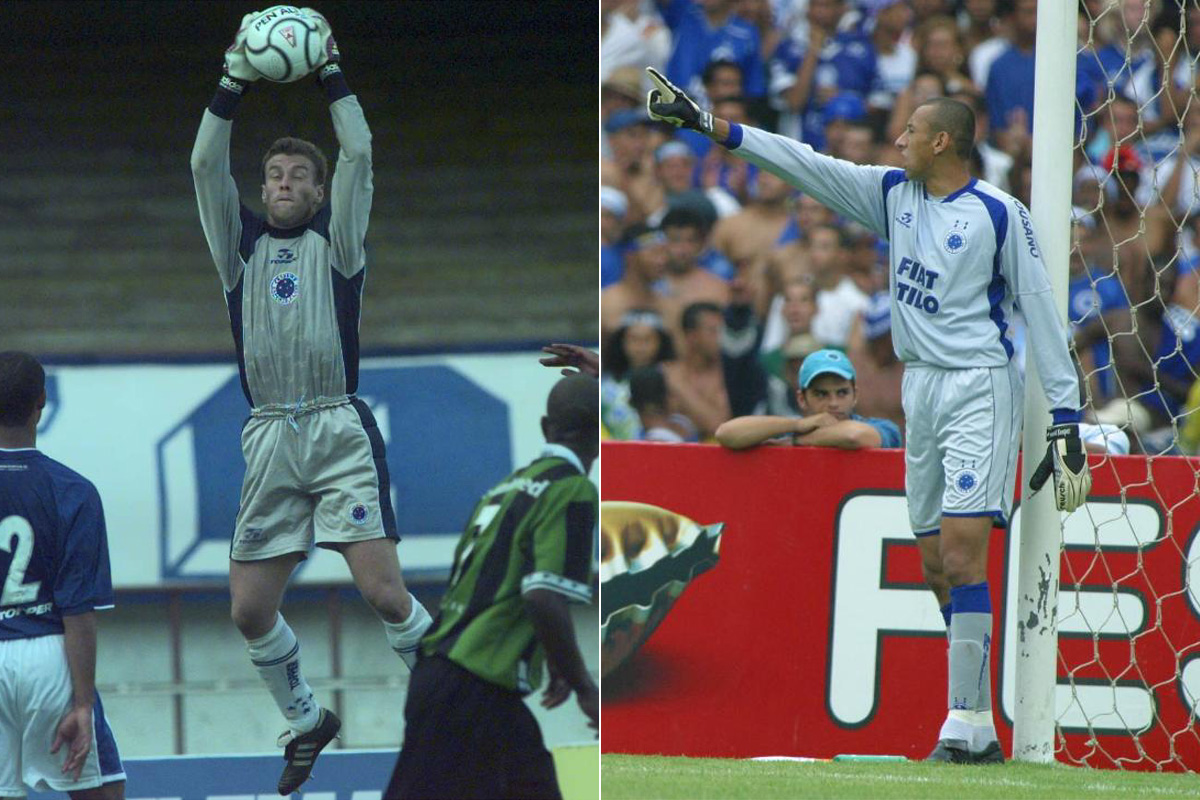 André e Gomes, ex-goleiros do Cruzeiro em 2000 e 2003 - (foto: Jorge Gontijo e Auremar de Castro/Estado de Minas)