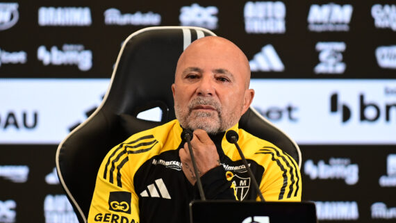 Jorge Sampaoli durante apresentação no Atlético (foto: Leandro Couri/EM/DA.Press)