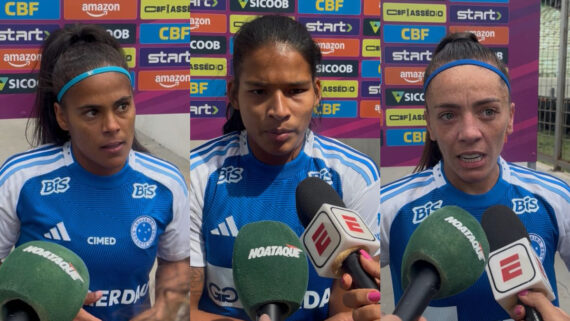 As atacantes Vanessinha e Marília e a meio-campista Pri Back atuaram pelo Cruzeiro na derrota para o Palmeiras, que garantiu a equipe mineira na final do Brasileiro Feminino (foto: Sofia Cunha/No Ataque)