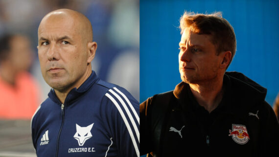 Leonardo Jardim, técnico do Cruzeiro; e Fernando Seabra, comandante do Bragantino (foto: Alexandre Guzanshe/EM/D.A Press; Ari Ferreira/Bragantino)