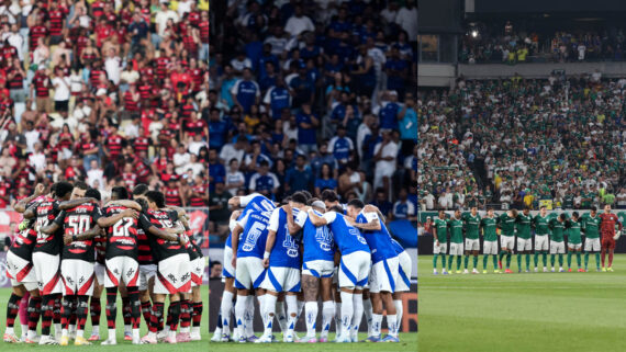Flamengo, Cruzeiro e Palmeiras, em primeiro, segundo e terceiro lugar na tabela do Brasileiro, respectivamente, são os favoritos ao título (foto: Gustavo Aleixo/Cruzeiro; Gilvan de Souza/Flamengo; Cesar Greco/Palmeiras)