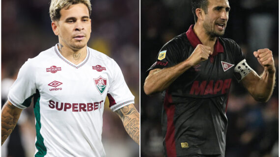 Jogadores do Fluminense e Lanús (foto: Marina Garcia/Fluminense e Divulgação/Lanús)