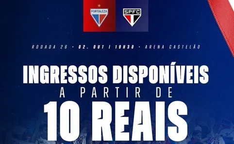 Fortaleza abre venda de ingressos promocionais para duelo com São Paulo no Castelão