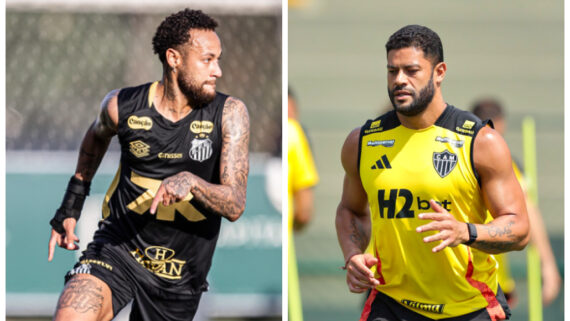 Neymar e Hulk (foto: Montagem de fotos: Raul Baretta/ Santos FC e Paulo Henrique França / Atlético)