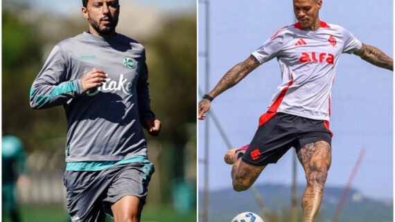 Jogador do Juventude e Internacional durante treino (foto: Divulgação/Juventude e Divulgação/Internacional)