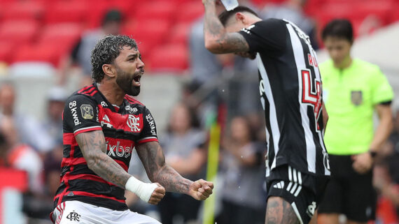 Gabigol comemora gol na final da Copa do Brasil de 2024, entre Flamengo e Atlético (foto: Wagner Meier/AFP)