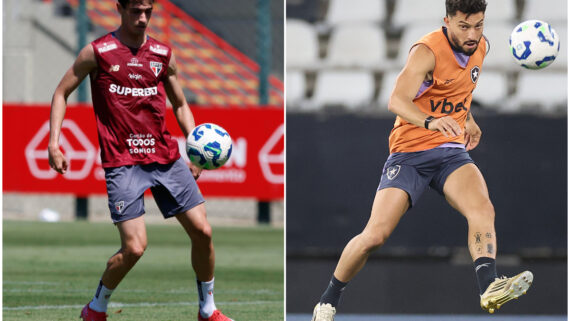 Jogador do São Paulo e do Botafogo durante treino (foto: Rubens Chiri/São Paulo e Vitor Silva/Botafogo)