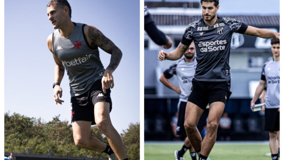Jogadores de camisa cinza durante treino (foto: Matheus Lima/Vasco e Divulgação/Pedro Raul)