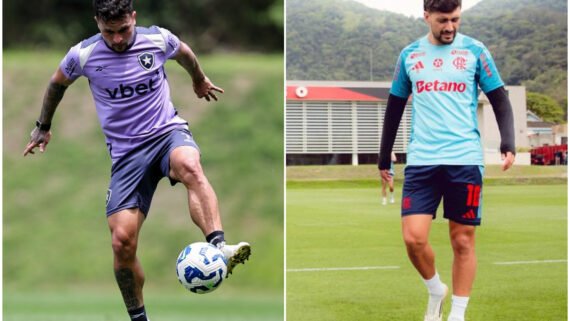 Atletas do Botafogo e Flamengo treinando (foto: Barreto/Botafogo e Divulgação/Flamengo)