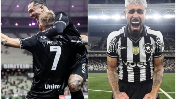 quipes do Ceará e Botafogo reunidas em campo (foto: Gabriel Silva/Ceará e Vítor Silva/Botafogo)