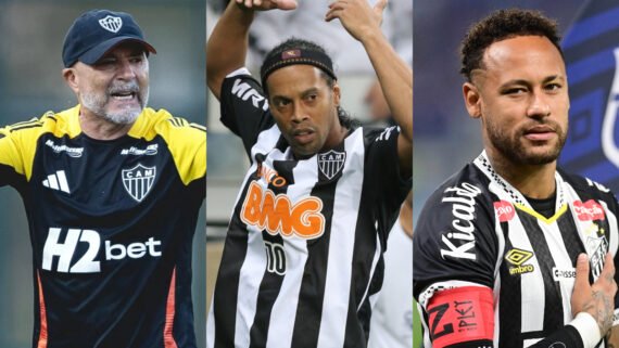 Sampaoli, Ronaldinho e Neymar estão em possível lista de convidados para despedida de Montillo (foto: Pedro Souza/Atlético--- Rodrigo Clemente/EM--- Leandro Couri/EM)