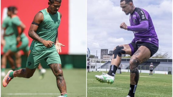 Jogadores do Fluminense e Ceará durante treino (foto: Marcelo Gonçalves/Fluminense e Felipe Santos/Ceará)