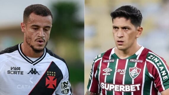 Philippe Coutinho, do Vasco, e Germán Cano, do Fluminense (foto: Matheus Lima/Vasco. e LUCAS MERÇON / FLUMINENSE F.C.)