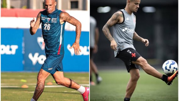Jogador do Fortaleza e do Vasco durante treino (foto: Divulgação/Breno Lopes e Matheus Lima/Vasco)