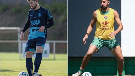 Na esquerda, atleta do Mirassol. Na direita, atleta do Fluminense. Ambos treinam com uniformes dos seus respectivos clubes (foto: JP Pinheiro/Mirassol e Marcelo Gonçalves /Fluminense)