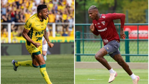 Atletas do Mirassol e do São Paulo atuando pelos seus respectivos clubes (foto: JP Pinheiro/Mirassol e Rubens Chiri/São Paulo)