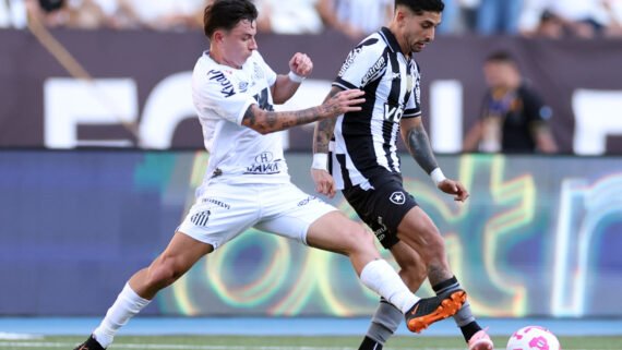 Lance do jogo entre Santos e Botafogo pelo Campeonato Brasileiro (foto: Vitor Silva/Botafogo)