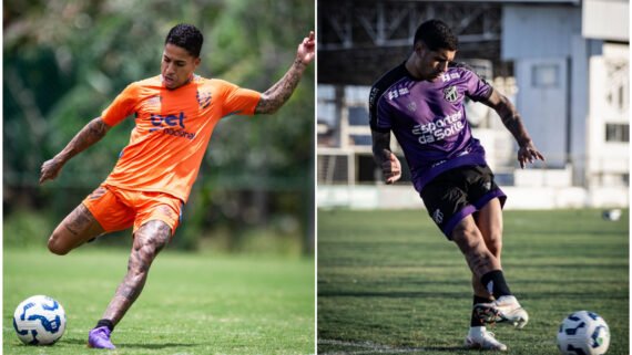 Jogador do Sport e Ceará durante treino (foto: Paulo Paiva/Sport e Gabriel Silva/Ceará)