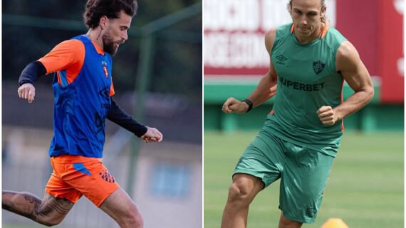 Jogador do Sport e Fluminense durante treino (foto: Paulo Paiva/Sport e Marcelo Gonçalves/Fluminense)