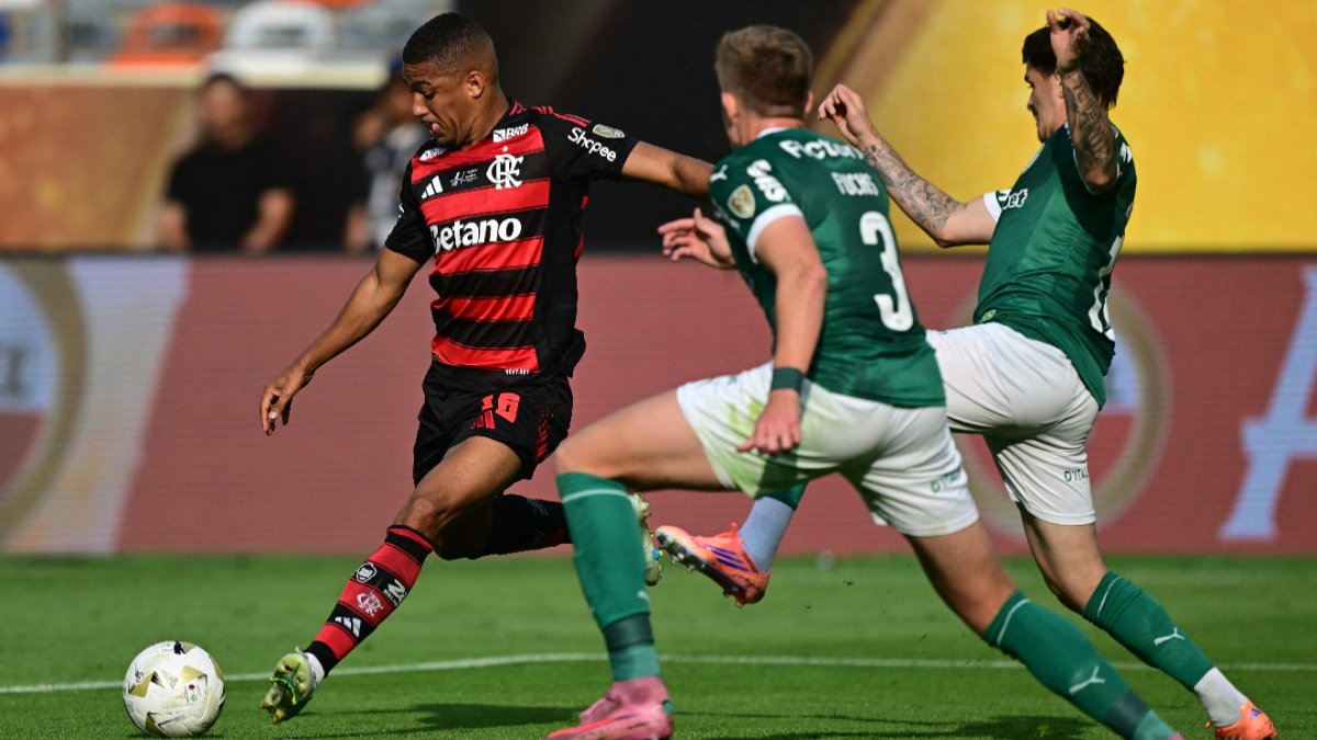 Lance do jogo entre Palmeiras e Flamengo pela final da Copa Libertadores de 2025 - (foto: ERNESTO BENAVIDES/AFP - 29/11/2025)