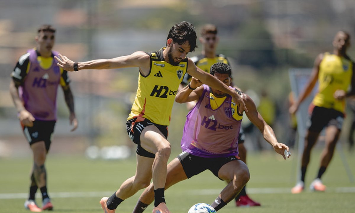 Jogadores do Atlético em treino na Cidade do Galo (foto: Pedro Souza / Atlético)