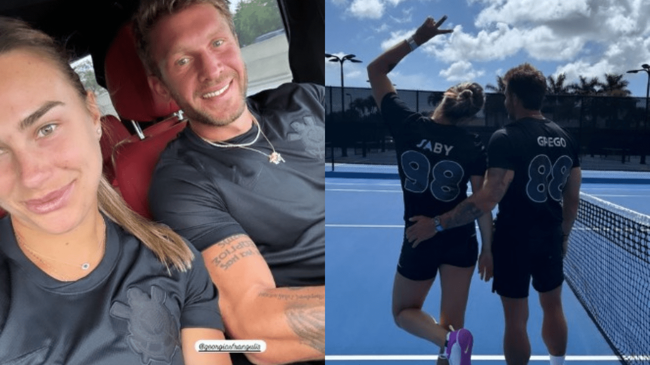 Tenista bielorussa Sabalenka e o namorado brasileiro Georgios Frangulis - (foto: Reprodução/Instagram)