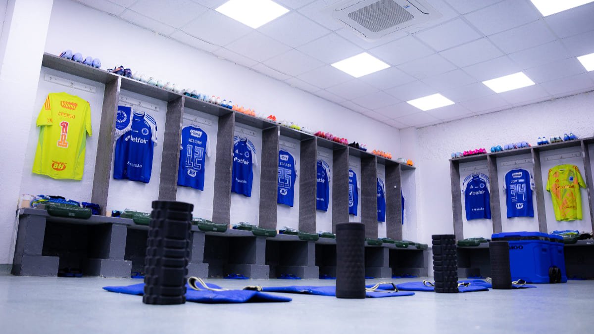 Vestiário do Cruzeiro no Alfredo Jaconi, em Caxias do Sul, antes da partida com o Juventude (foto: Lucas Bubols/Cruzeiro)