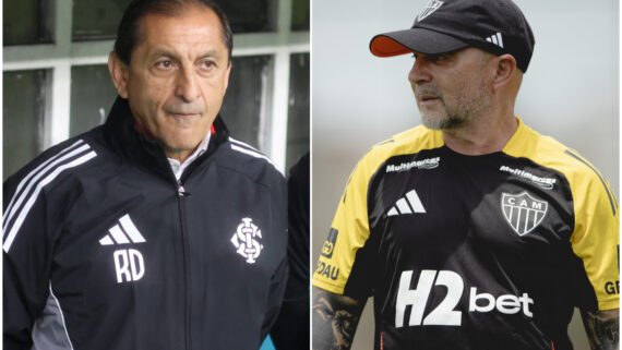 Ramón Díaz, técnico do Inter, e Sampaoli, técnico do Atlético (foto: Ricardo Duarte/Internacional e Pedro Souza/Atlético)