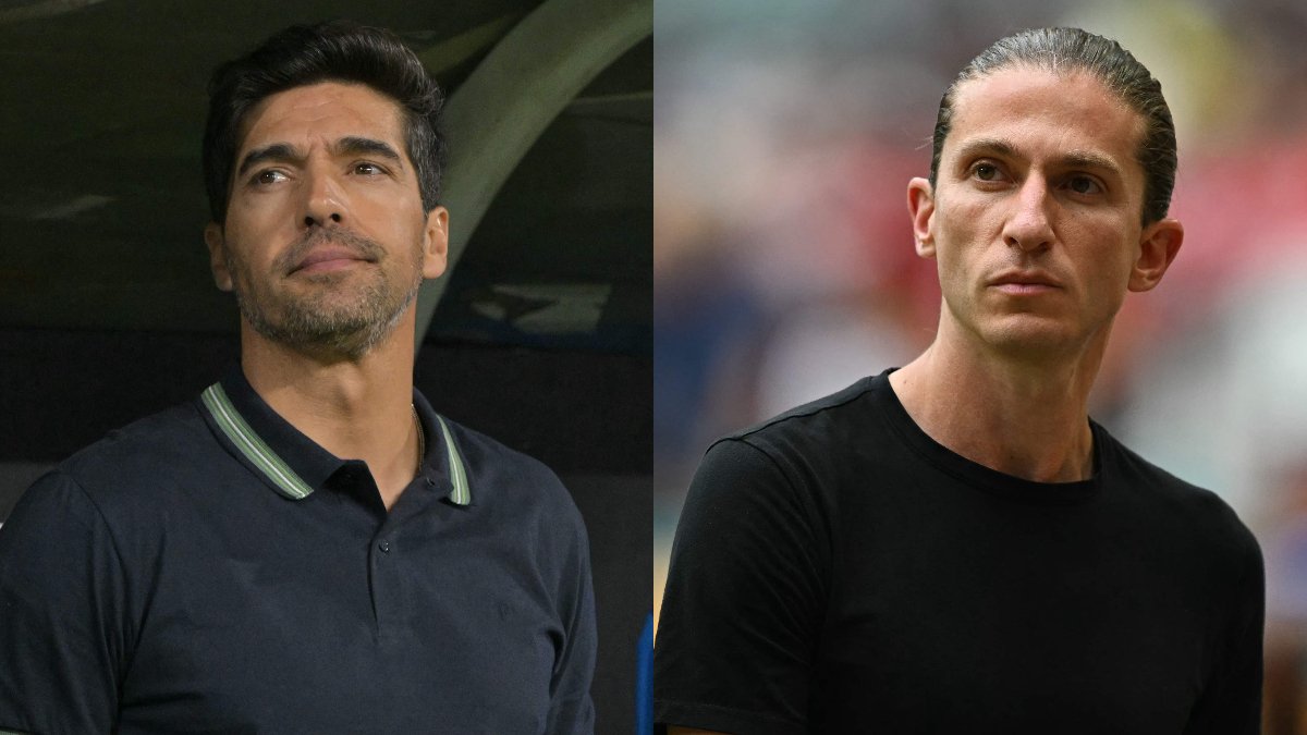 Abel Ferreira (à esquerda) e Filipe Luís (à direita), técnicos de Palmeiras e Flamengo, respectivamente (foto: NELSON ALMEIDA/AFP (21/8/2025) - PATRICIA DE MELO MOREIRA ( 29/6/2025))