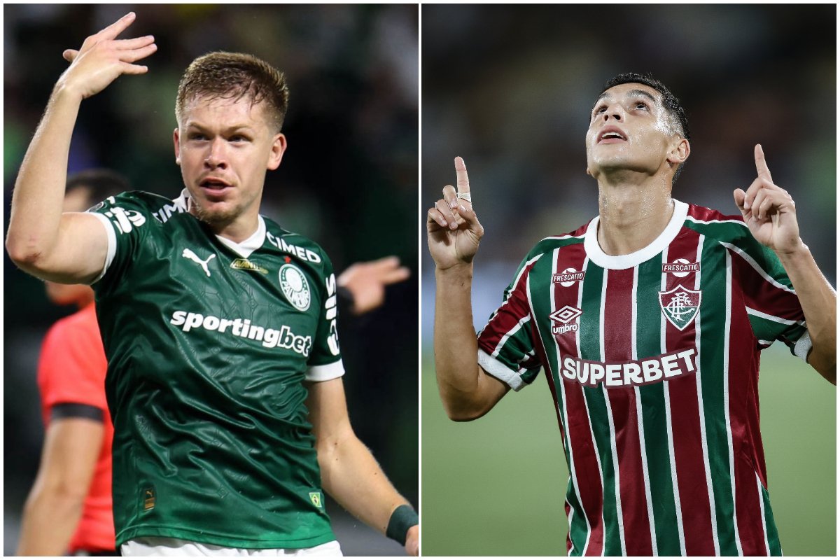 Jogadores do Palmeiras e Fluminense durante partida do Brasileiro (foto: Cesar Greco/Palmeiras e Marcelo Gonçalves/Fluminense)
