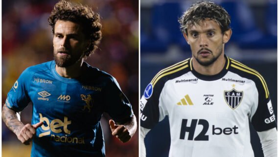 Lucas Lima e Gustavo Scarpa se enfrentam em Sport x Atlético (foto: Paulo Paiva/ Sport e Pedro Souza/Atlético)