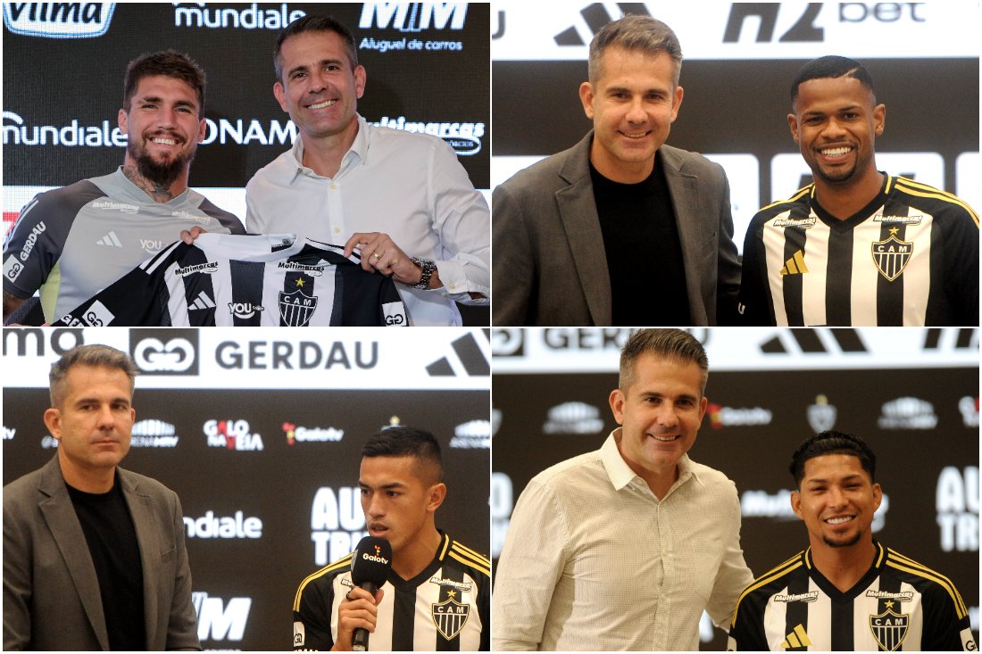 Lyanco, Júnior Santos, Cuello e Rony: quatro das 22 contratações de Victor como diretor de futebol do Atlético (foto: Montagem com imagens de Pedro Souza/Atlético e Alexandre Guzanshe/EM/D.A. Press)