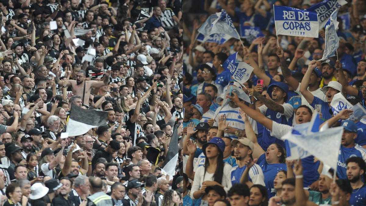 Torcidas de Cruzeiro e Atlético no Mineirão e na Arena MRV, respectivamente (foto: Alexandre Guzanshe/EM/D.A Press)
