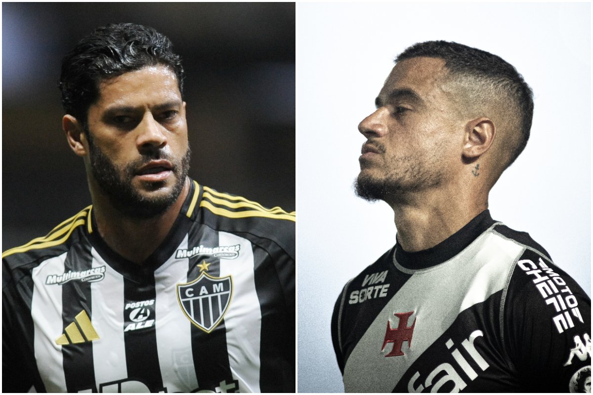 Hulk e Philippe Coutinho, referências técnicas de Atlético e Vasco, respectivamente (foto: Montagem com imagens de Alexandre Guzanshe/EM/D.A. Press e Matheus Lima/Vasco)