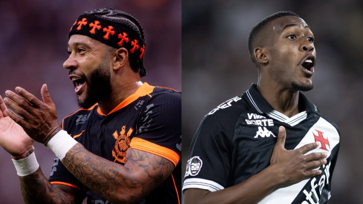 Jogador do Corinthians e do Vasco comemoram (foto: Divulgação/Corinthians e Divulgação/Vasco)