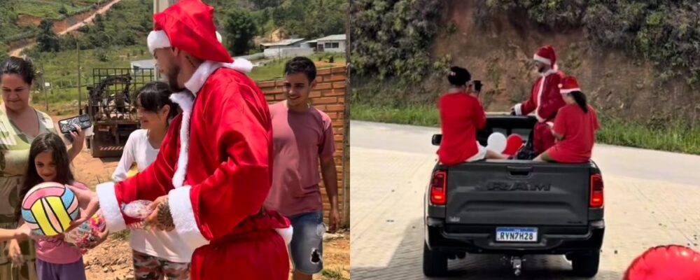 Ex-jogador do Atlético se veste de Papai Noel e distribui presentes