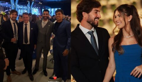 Gusttavo Lima posa com titulares do Cruzeiro e Pedrinho em festa