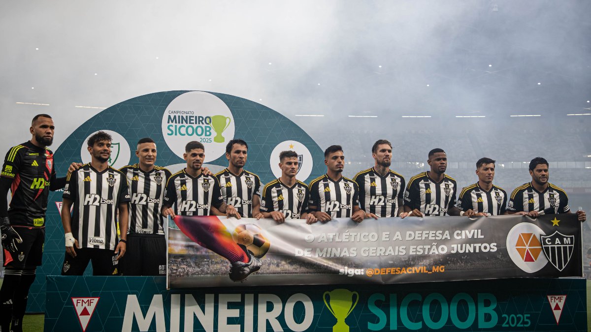 Jogadores do Atlético antes de partida pelo Campeonato Mineiro em 2025 (foto: Pedro Souza/Atlético - 29/1/2025)