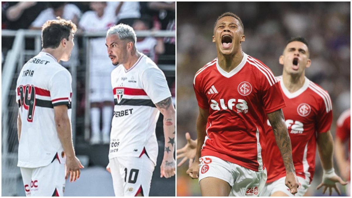 Jogadores do São Paulo e do Internacional durante comemoração (foto: Divulgação/São Paulo e Divulgação/Internacional)