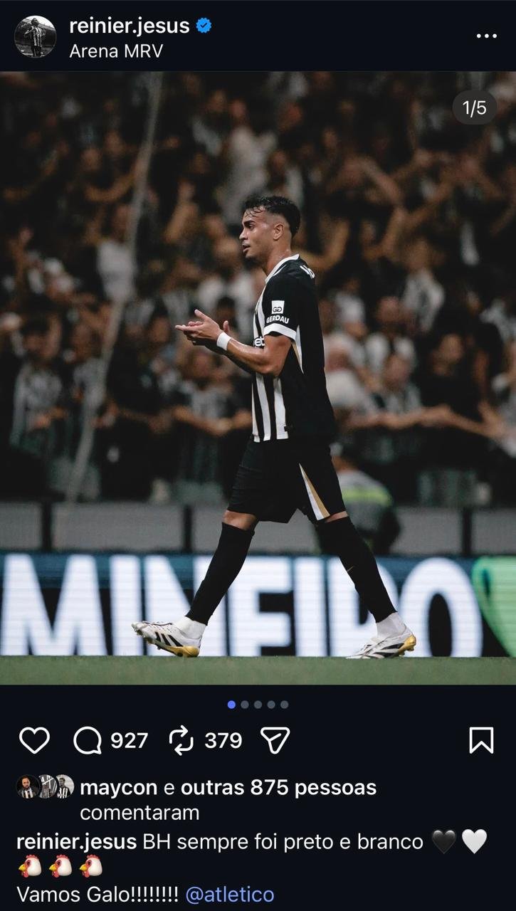 A provocação de Reinier ao Cruzeiro - (foto: Reprodução/Instagram)