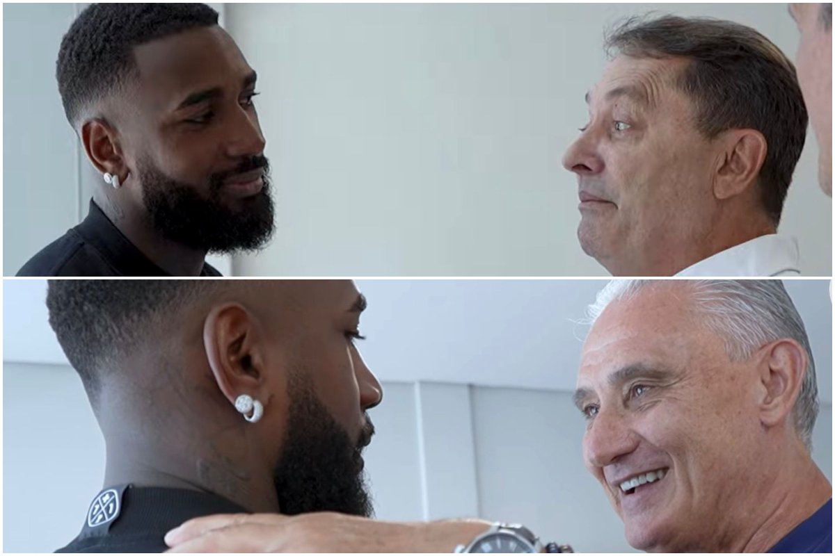 Pedrinho e Tite tiveram primeiros contatos com Gerson após acerto com Cruzeiro nessa sexta-feira (10/1) (foto: Reprodução/TV Cruzeiro)
