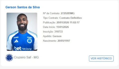 Gerson é regularizado e pode estrear pelo Cruzeiro contra o Democrata-GV