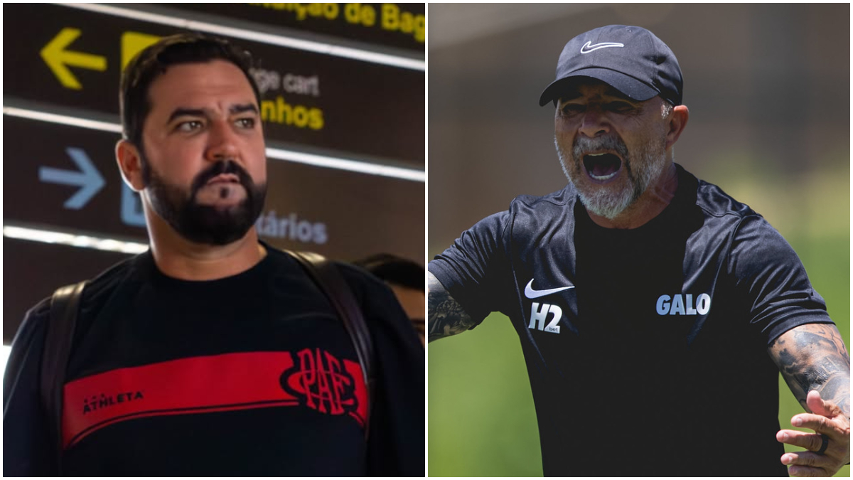 Danilo, do Pouso Alegre, e Sampaoli, do Atlético (foto: Divulgação/Pouso Alegre e Pedro Souza/Atlético)